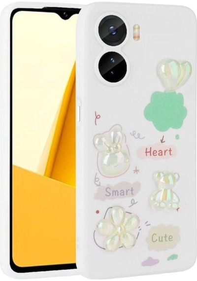 Vivo Y16 Kılıf Kabartma Figürlü Parlak Zore Toys Silikon Kapak Beyaz