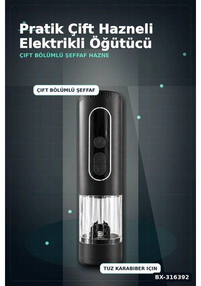 Elektrikli Baharat Ve Karabiber Öğütücü Şarjlı Çift Bölmeli Led Işıklı Bx-316392 Diğer