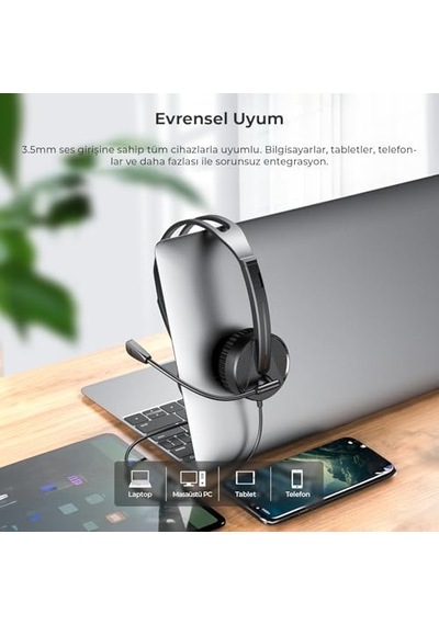 Usb Kablolu Mikrofonlu Kulak Üstü Kulaklık - Pc Laptop Tablet Telefon Uyumlu Ergonomik Kulak Yastıkları Iş Oyun Ç