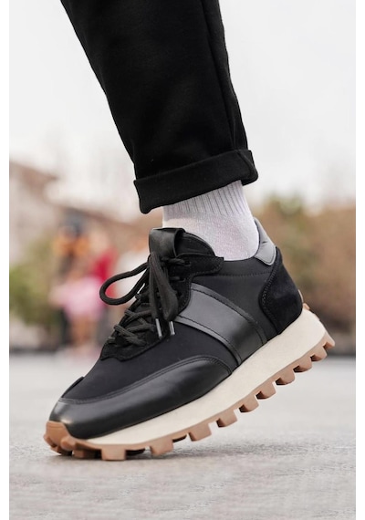 Shoetyle - Siyah Hakiki Deri Bağcıklı Erkek Sneaker 115-801-1330 Siyah