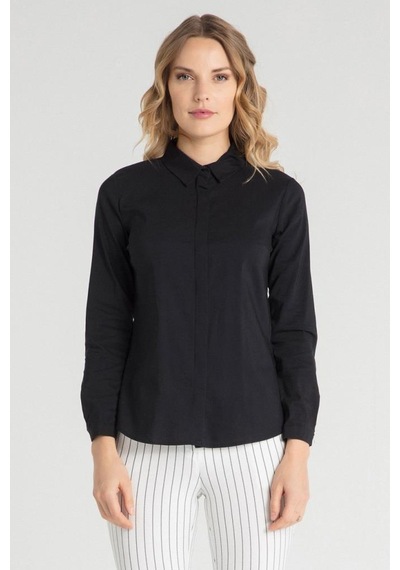 Pera Moda Kadın Basic Gizli Düğme Özellikli Gömlek Siyah