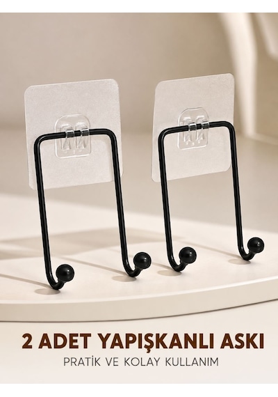 İkili Duvar Tipi Yapışkanlı Askılık Pratik Ev Düzenleme Askısı Taba