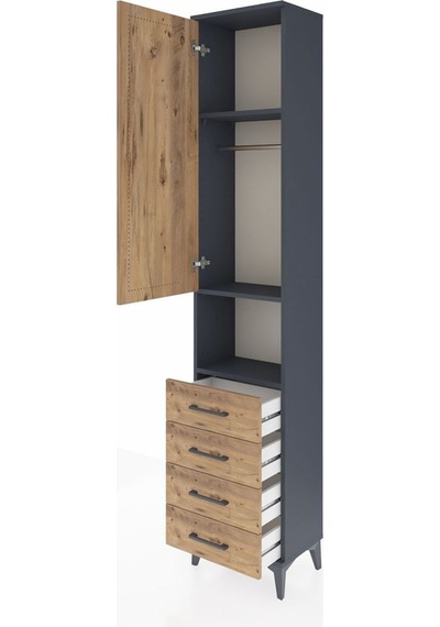 Arges Dolap 3 Raflı 4 Çekmeceli Tek Askılı 44x30x221 Antrasit-çam Antrasit