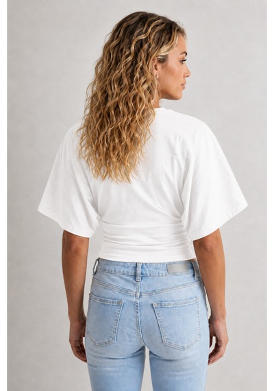 Overmax Bele Oturan Oversize Kollu Premium Crop Bluz Beyaz - 880759104 Beyaz