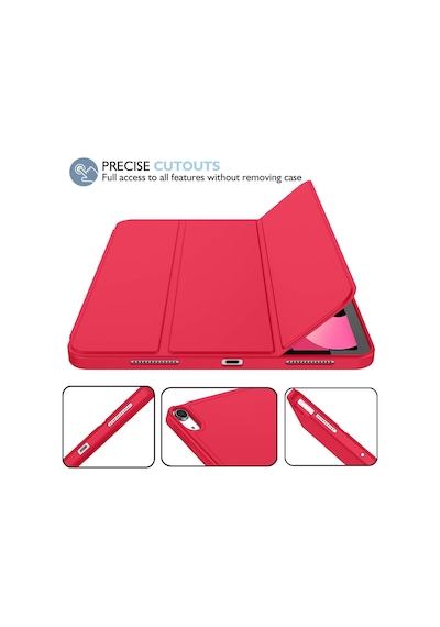 Apple Uyumlu iPad Air 11 İnç Kılıf M3 2025 / M2 2024 , Apple Uyumlu iPad Air 5. / 4. Nesil Kılıf 2022/2020 10,9 İnç Kalem Tutuculu, Yumuşak Tpu Arka Kısımlı Üç Katlı Akıllı Kılıf Kırmızı