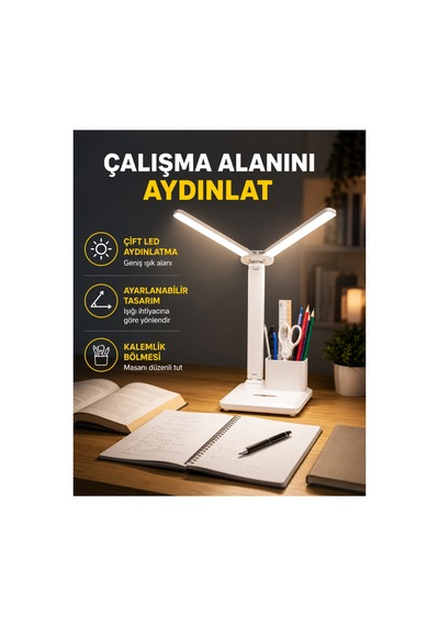 Astraltech Kısılabilir Led Masa Lambası Kalemlik Ve Telefon Standlı, Göz Yormayan Işık Yeni Nesil Çok Renkli