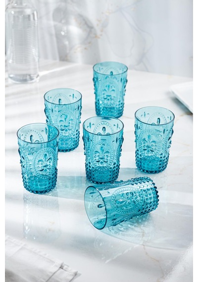Akrilik Aquamarin 6'lı Kısa Bardak & Su Meşrubat Kahve Yanı Bardağı 400 Ml Cam Değildir Sarı