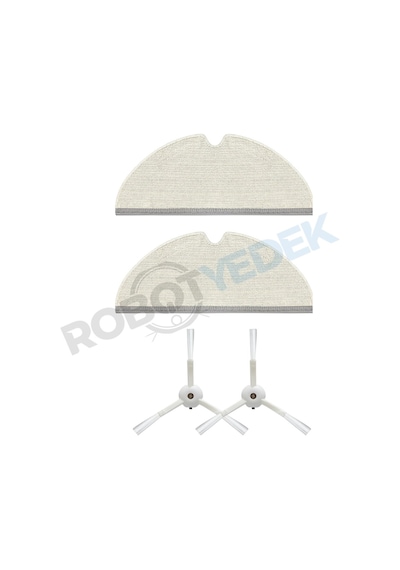 Roborock Q8 Max, Q8 Max Plus Uyumlu Beyaz Yedek Mop Ve Yan Fırça-4 Parça
