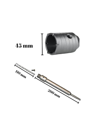 Tomax Sds Plus Elmaslı Beton Delme Ucu 45 Mm Panç + 200 Mm Adaptör