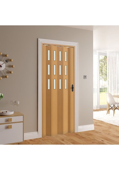 Faran Dekorasyon 102 x 230 Meşe Renk Camlı Pvc Akordiyon Kapı - FRNAKMODEL-0-139