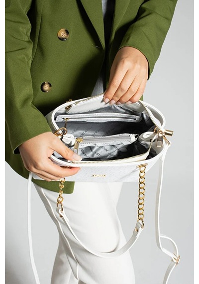 Just Polo Kadın Baskılı Uzun Ayarlanabilir Askılı Şık El Ve Omuz Çantası Shoulder Bag Beyaz
