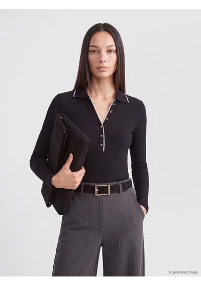 Lcw Everyday Siyah Polo Yaka Kadın Body