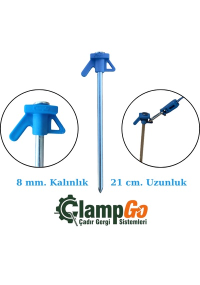 Clampgo Sert Zemin Çadır-tente-tarp Kazığı 8 Mm Kalınlığında 21 Cm Uzunluğunda Mavi
