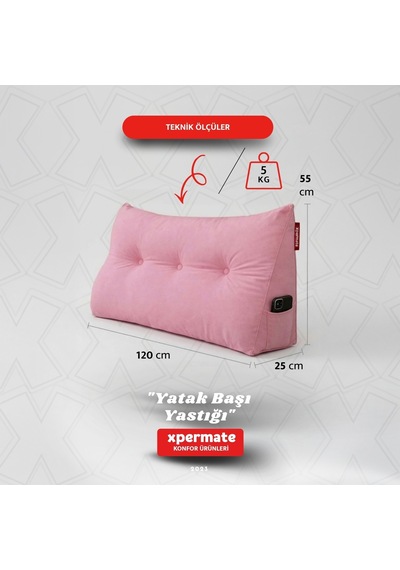 Yatak Başı Yastığı Sırt ve Bel Destek Yastığı 120 CM Yaslanma ve Dinlenme Yastığı Pembe