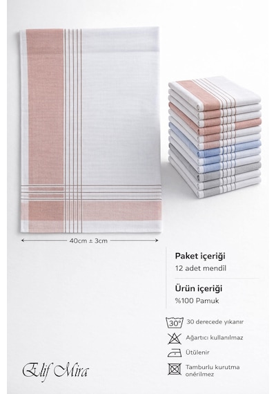 Hepsine Rakip 12 Li Erkek Cep Yaka Mendil Seti 40x40 Cm Pamuklu Mirfatih Pudra