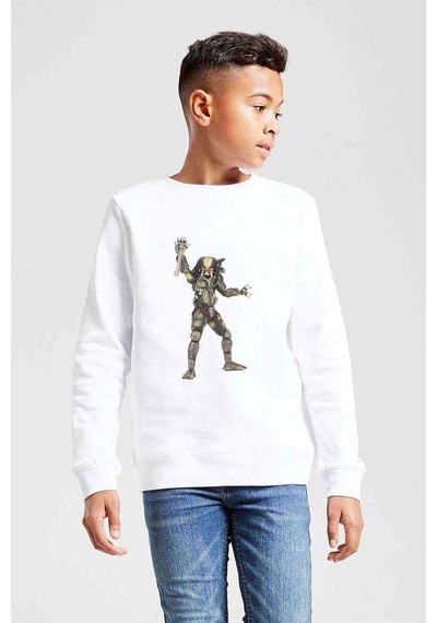 Tshirthane Predator City Hunter Baskılı Unisex Çocuk Beyaz Sweatshirt Beyaz
