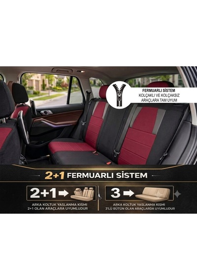 Monza Bordo Siyah Serisi Üniversal Oto Koltuk Kılıfı Ön Arka Koltuk Tam Set