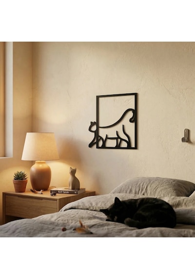 Modern Kedi Duvar Tablosu Mdf Lazer Kesim Minimal Kedi Figürlü Duvar Süsü Şık Dekor