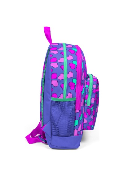Coral High Kids Lavanta Pembe Kalp Desenli Dört Bölmeli USB Şarjlı Kulaklık Çıkışlı Okul Sırt Çantası 23263