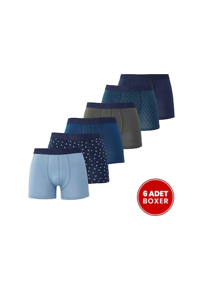 Tudors Erkek 6'lı Pamuklu Likralı Esnek Kumaş Premium Seri Boxer-41487 Çok Renkli