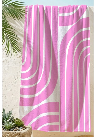 Modern Geometrik Çizgili Pembe Plaj Havlusu - Minimalist Retro Beyaz Hızlı Kuruyan Mikrofiber Havlu Gölgeli Porselen Modern Geometrik Çizgili Pembe Plaj Havlusu - Minimalist Retro Beyaz Hızlı Kuruyan Mikrofiber Havlu Gölgeli Porselen