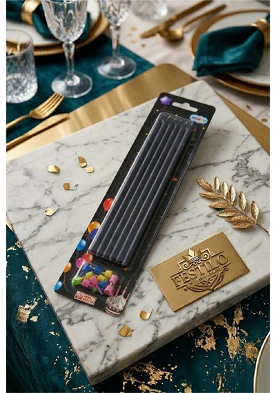 7'li Uzun Mum 20 Cm Pasta Mumu Siyah Pastel Renk Parti Malzemeleri Doğum Günü Süsleri