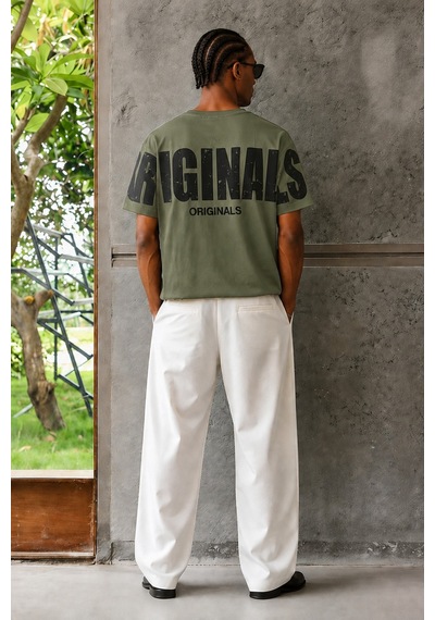 Tarz Cool Originals Baskılı Oversize Erkek Tişört Süprem %100 Cotton Haki