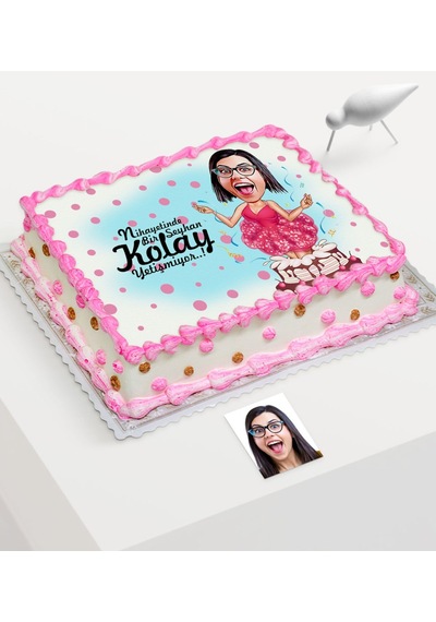 Kişiye Özel Bayan Doğum Günü Karikatür Baskılı Yaş Pasta Için Yen