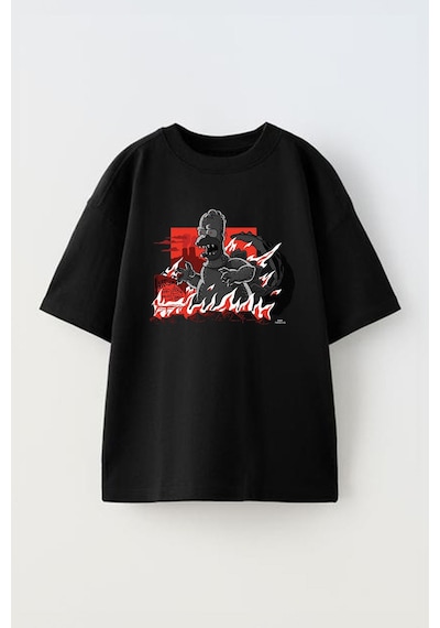 Thewert Unisex The Simpsons Godzilla Homer Fire Tasarım Baskılı Pamuk Sıyah Oversize T-shirt Siyah