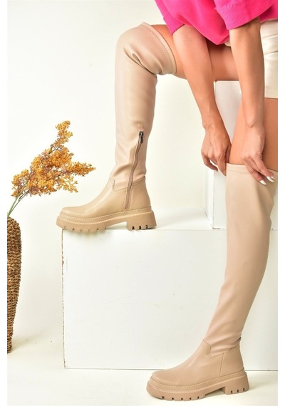 Fox Shoes Ten Kalın Tabanlı Dizüstü Kadın Çizme N404002009