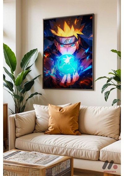 Naruto Rasengan Anime Poster, Siyah Çerçeveli Duvar Tablosu - Anime Severlere Özel Hediye