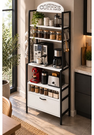 Sulorahome Metal Kahve Köşesi Ve Mutfak Düzenleyici Stand 196 Cm Beyaz