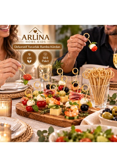 Dekoratif Yuvarlak Bambu Kürdan 9 Cm 50'li Paket
