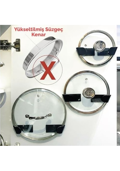 Tencere Kapağı Tutucu 3 Set 6 Parça Kendinden Yapışkanlı, Pot Lid Holder Abanoz