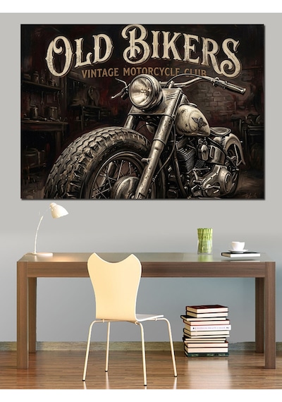 Old Bikers Klasik Motosiklet Tabelası Dekoratif Kanvas - Mdf Ahşap Tablo