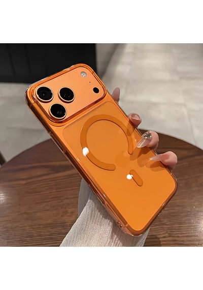 İphone 17 Pro Uyumlu - Sararmaz Turuncu Magsafe Mika Kapak Sert Telefon Kılıfı Turuncu