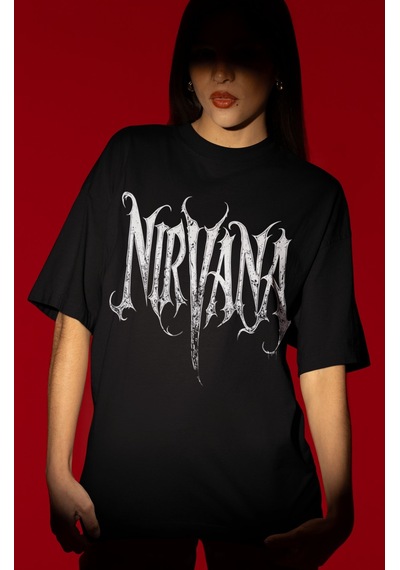 Tasarım Nirvana Yazılı Rock Metal Müzik Grubu Baskılı Unisex Over Siyah