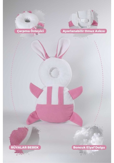 Kafa Koruma Yastığı Pembe Beyaz Tavşan Modeli