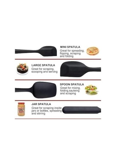 Isıya Dayanıklı Silikon Spatula Seti, 6 Parça, Siyah 0