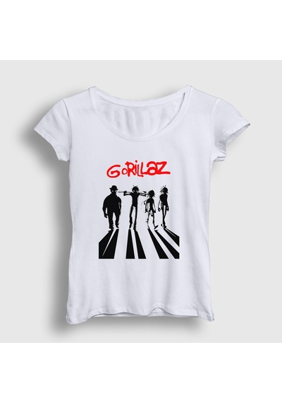 Presmono Kadın Clockwork Orange Gorillaz T-shirt Beyaz