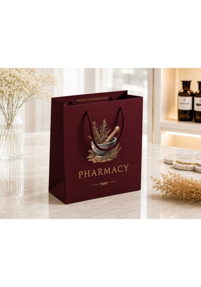 Eczane Karton Çanta Körüklü Premium Asil Bordo 14x8x20 Cm - 10 Adet