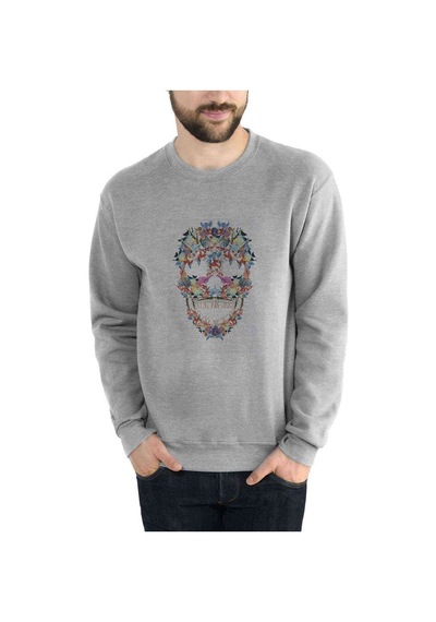 Aqua Skull Baskılı Gri Erkek Örme Sweatshirt