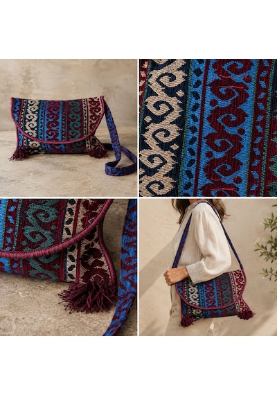 Bk Gift El Yapımı Otantik Türk Kilim Omuz Çantası -10, Günlük, Kitap, Tablet, Plaj Ve Seyahat Çantası Çok Renkli