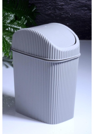 Bev Kitchen Mini Pratik Kapaklı Banyo Ve Mutfak Tezgah Üstü Çöp Kovası Ev Ofis Çöp Kutusu 2,5 Lt Gri 18 X 23