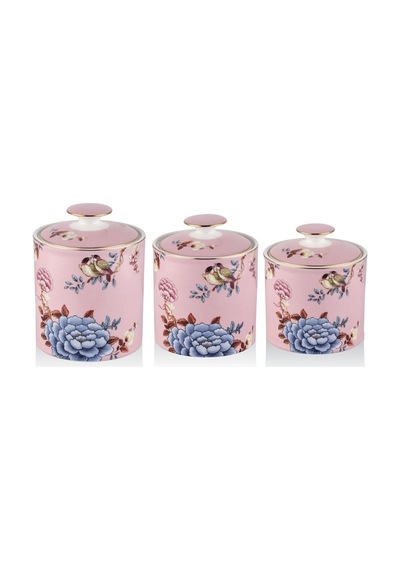 Floral Pink 3 Lü Porselen Baharatlık Baharat Takımı Kavanoz Karışık