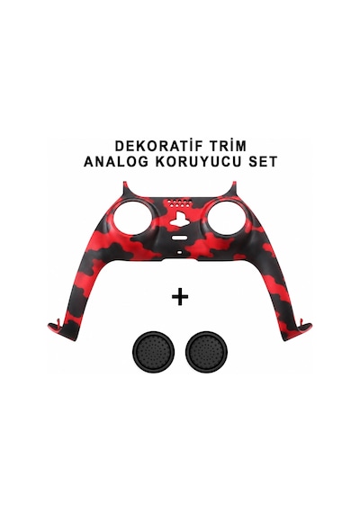 Ps5 Dekoratif Trim Analog Koruyucu Silikon Kılıf Set Playstation 5 Dualsense Renkli Ön Şerit Aksesuar Kamuflaj Kırmızı 3 Adet