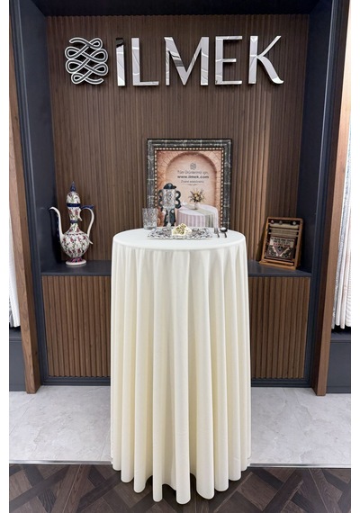 Dertsiz Serpme Bistro Masa Örtüsü Düğün, Davet, Organizasyon, Kokteyl Masa Örtüsü Krem Krem