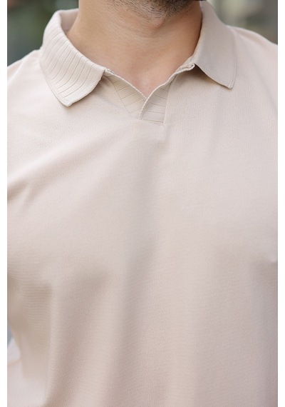 Madmext Taş Rengi Regular Fit Polo Yaka Triko Erkek Tişört E7502