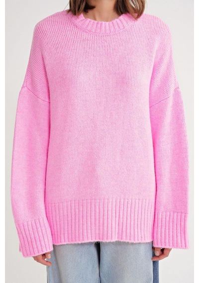Hiccup Mixray Yuvarlak Yakalı Oversize Örgü Kazak Toz Pembe