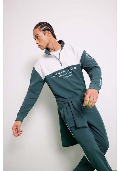 Defacto Defactofit Boxy Fit Dik Yaka Yarım Fermuarlı Baskılı Sporcu Sweatshirt F0198ax25augn536 Yeşil
